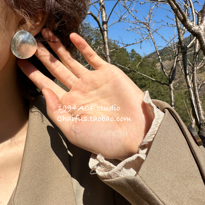 欧美冷淡风拉丝金属圆片耳钉