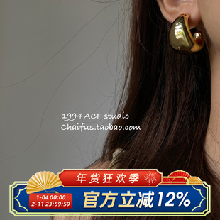 柴夫工作室/E702 港风个性仿金属超轻耳钉轻奢复古设计感C型耳环