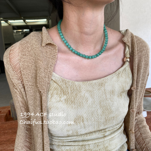 中式复古冰透猫眼石串珠项链