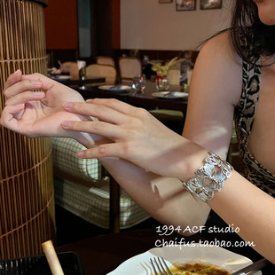 S208INS风金属钛钢拼接蝴蝶镂空手镯小众朋克辣妹开口 柴夫工作室