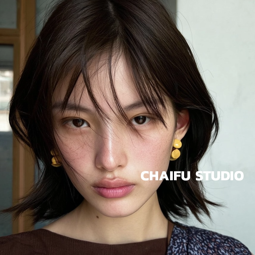 清新冰透树脂几何C型耳钉