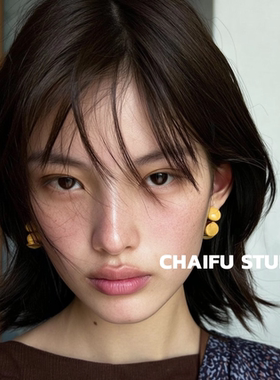 柴夫工作室/R640 清新冰透树脂几何C型耳钉复古树脂简约大气耳环