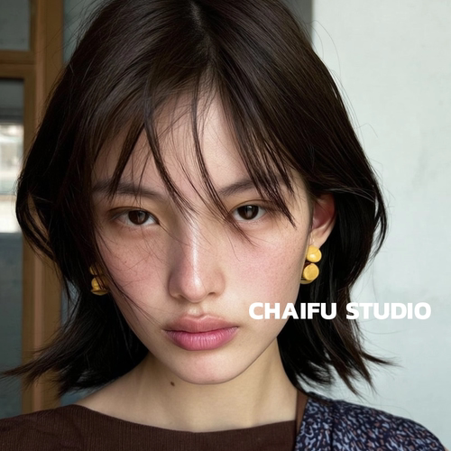 清新冰透树脂几何C型耳钉