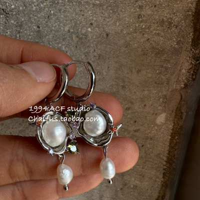 日韩甜酷辣妹闪锆贝珠耳环