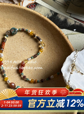 法式莫奈油画风彩色天然石项链