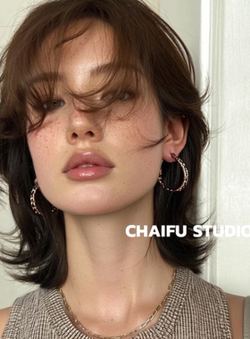 柴夫工作室/E110 ins日韩极简百搭C形皮质链条耳钉耳环简约耳圈