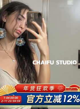 柴夫工作室/E363 小众田园风拉菲草太阳花大耳环显瘦高颜值配饰