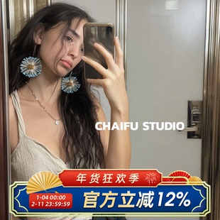 柴夫工作室/E363 小众田园风拉菲草太阳花大耳环显瘦高颜值配饰