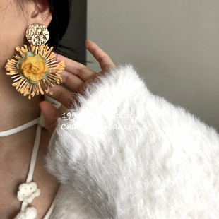 美式 复古简约彩色网纱花蕊设计感耳钉耳环耳饰 E423 柴夫工作室