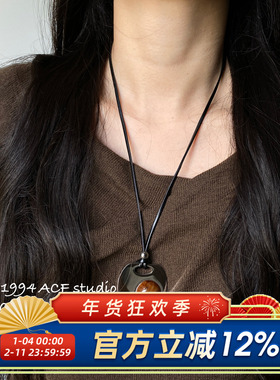 韩系辣妹风几何钛钢吊坠毛衣链