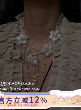 法式宫廷多层串珠花朵项链