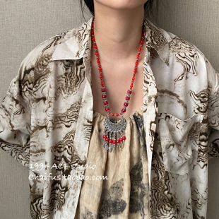 民族串珠文艺流苏项链做旧雕刻蝴蝶锁骨链 新中式 柴夫工作室 X351