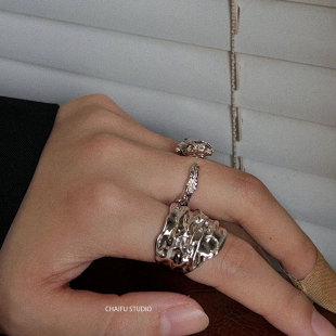 柴夫工作室 原创自制小众熔岩冷淡风设计感液态异形戒指 J111