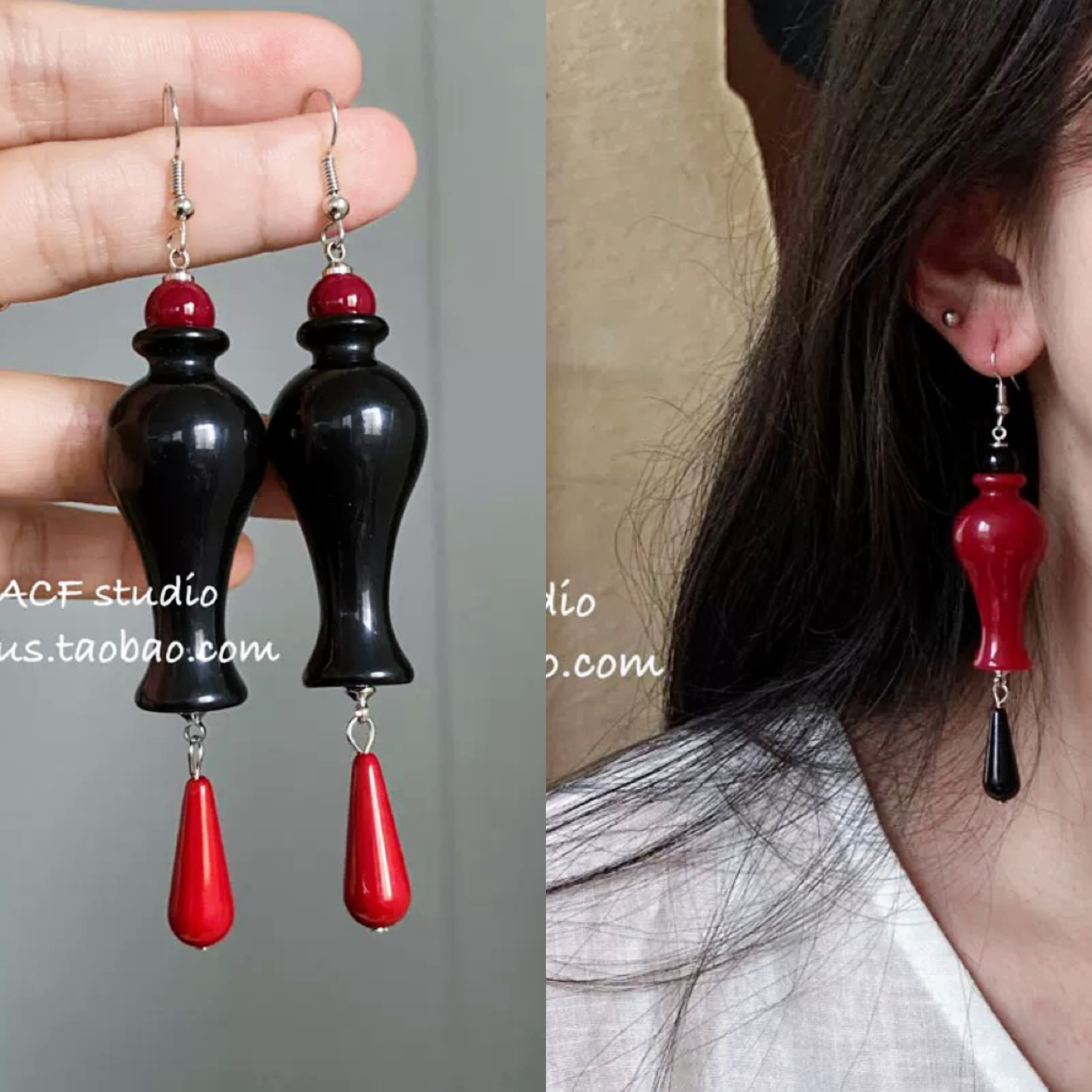 新中式国潮撞色花瓶耳环