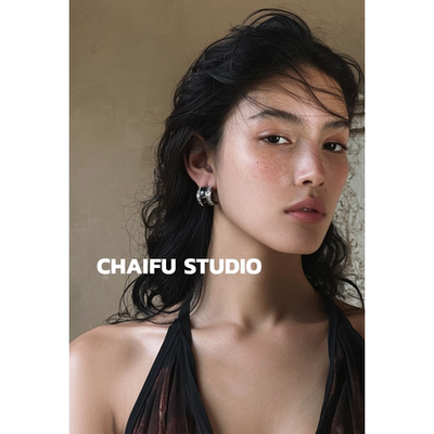 复古极简小众C形炫彩锆石耳钉