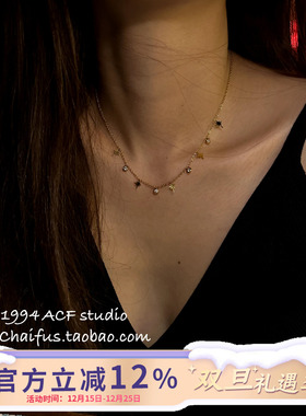 法式复古几何星芒吊坠项链