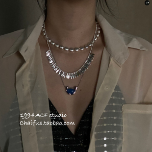 柴夫工作室 韩系轻奢冷淡几何树叶项链复古叠戴树脂拉丝颈链 X379