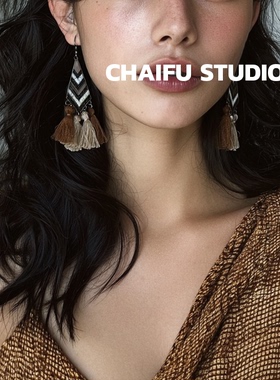 柴夫工作室/E233 气质复古几何咖色温柔百搭西部牛仔辣妹耳环