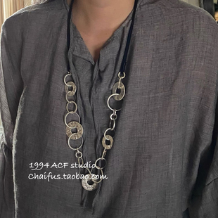 柴夫工作室 欧美金属几何吊坠长链朋克未来科技感小众项链 X504