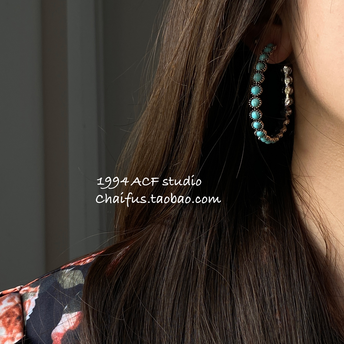 复古仿松石做旧花边耳环耳饰