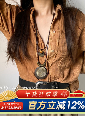 港风做旧民族风金属圆牌长款项链