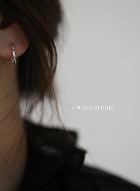 柴夫工作室/E326 美式极简冷淡风小众椭圆珠拼接耳环耳圈小巧耳扣