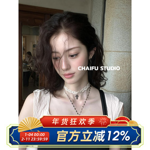 柴夫工作室/X787 韩系甜酷风刻字爱心钥匙项链Y2K叠戴蕾丝锁骨链