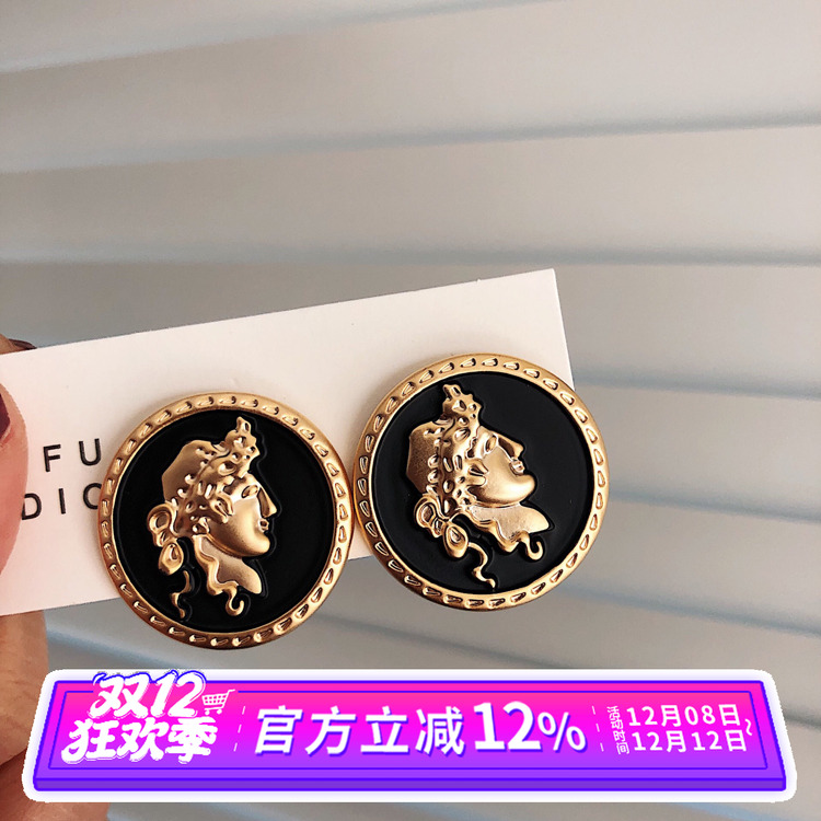 小众港风复古人像硬币耳夹