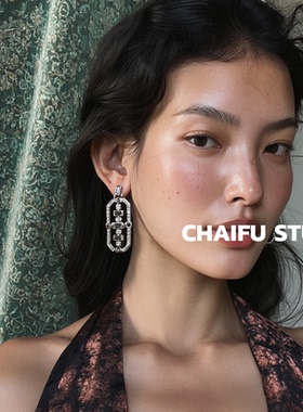 柴夫工作室/E521 美式复古极简冷淡风锆石耳钉小众几何耳环耳饰