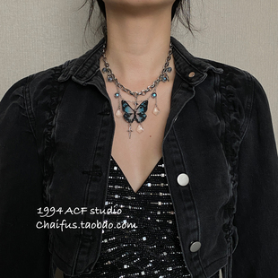 柴夫工作室 INS风辣妹彩绘蝴蝶流苏项链小众Y2K超仙锁骨链 X365