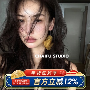 柴夫工作室/R379 复古氛围感仙气网纱花瓣耳环温柔清新气质耳饰