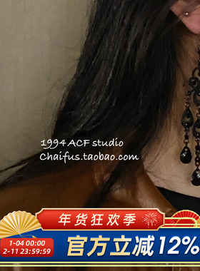 柴夫工作室/E244 法式复古暗黑水钻流苏耳环小众哥特风气质耳饰