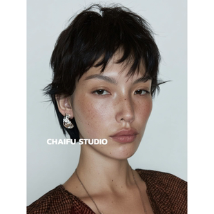 柴夫工作室/E264 韩系轻奢不规则雕塑感金属耳钉小众艺术立体耳环