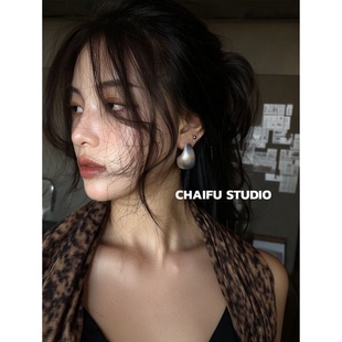 柴夫工作室/R525 欧美风重工哑光水滴耳钉复古大气极简百搭耳环