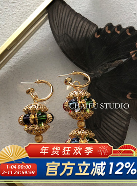 柴夫工作室/E545 高级感古董西洋精致工艺镂空耳环复古vintage