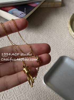 ins风极简拥抱火柴人钛钢项链