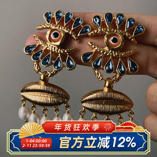 柴夫工作室/E212 西洋天使之眼镶钻珍珠耳钉夸张立体五官个性耳环