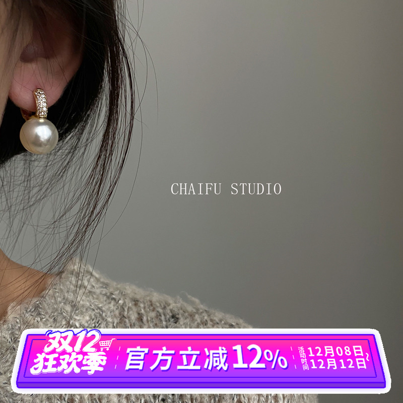 文艺风小巧日常百搭锆石耳环珍珠