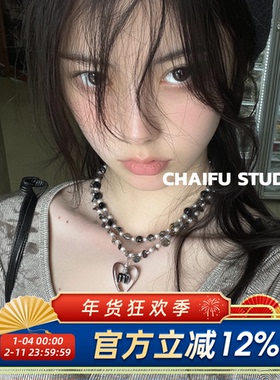 韩系辣妹甜酷串珠爱心项链