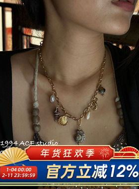 美式复古爱心海洋元素项链