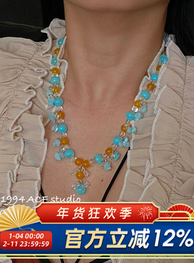 日韩多巴胺小清新串珠撞色项链