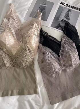 黛美芮同款6719森色系蕾丝深V打底美背吊带一体式胸垫裹胸背心女