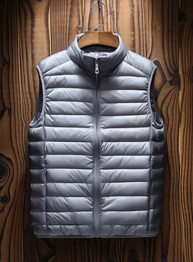 2024秋冬季轻薄款羽绒服马甲男士式背心韩版休闲白鸭绒外套潮跨境