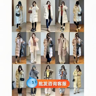 广州十三行冬季新款高端白鸭绒羽绒服长款过膝面包服外套女装货源