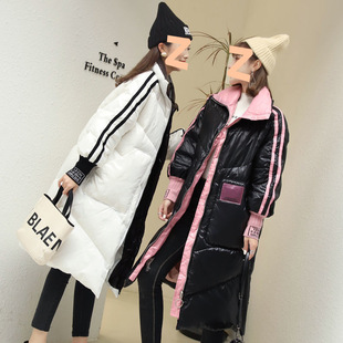 宽松BF港风棉袄加厚撞色外套 韩版 羽绒棉服女中长款 过膝2025新款