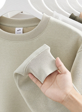 400g银狐绒加绒加厚oversize圆领卫衣男美式宽松落肩纯色情侣百搭