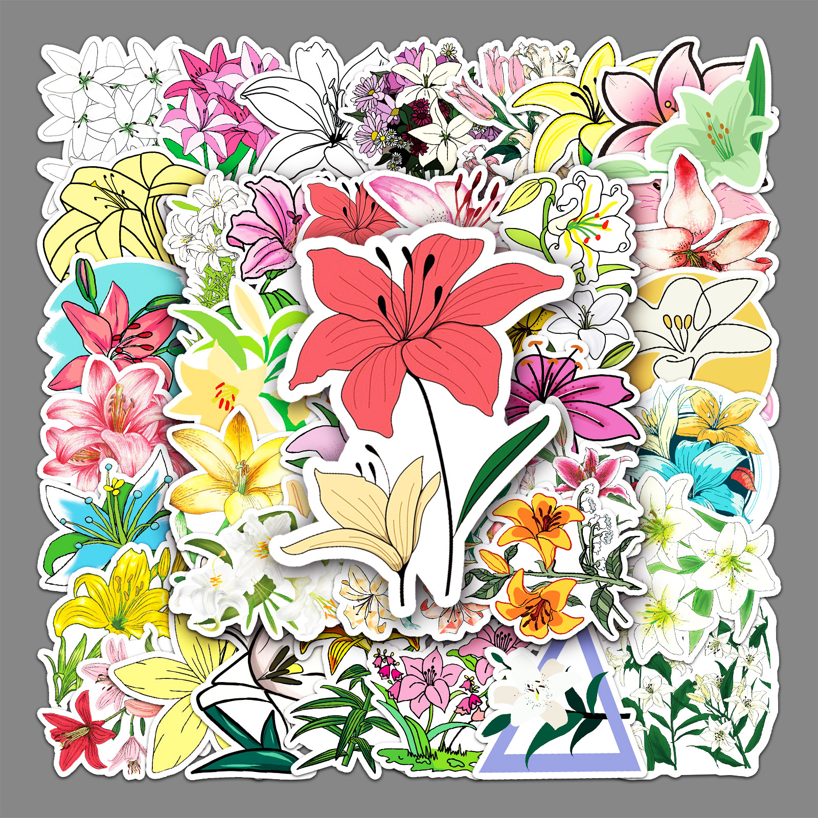 50张百合花行李箱贴纸鲜花创意潮流防水旅行箱笔记本电脑装饰贴纸