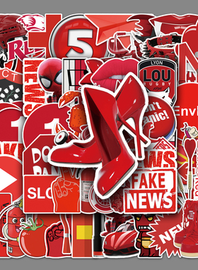 52张红色卡通行李箱笔记本电脑手机平板滑板吉他防水可移手账贴纸