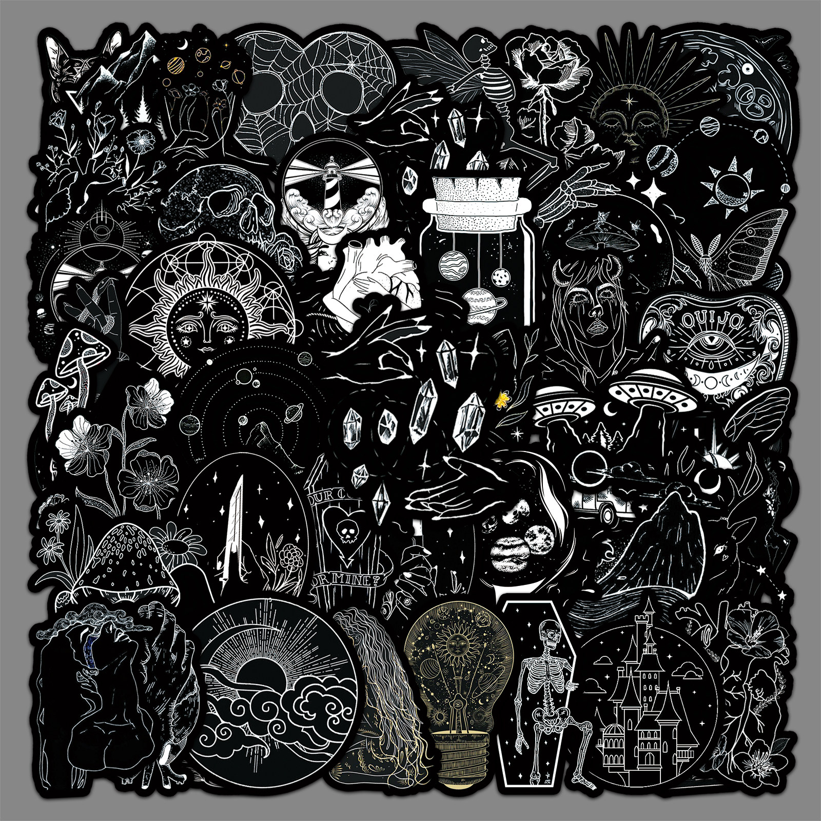 50张黑白涂鸦贴纸炫酷潮玩暗黑心脏防水涂鸦装饰自行车手机壳贴纸