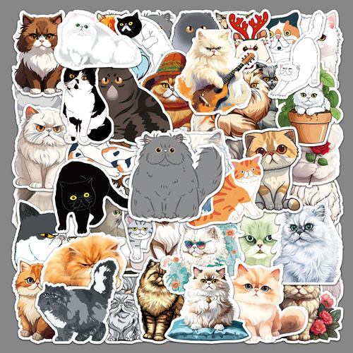 52张波斯猫贴画Persian cat可爱防水动物笔记本电脑装饰手账贴纸